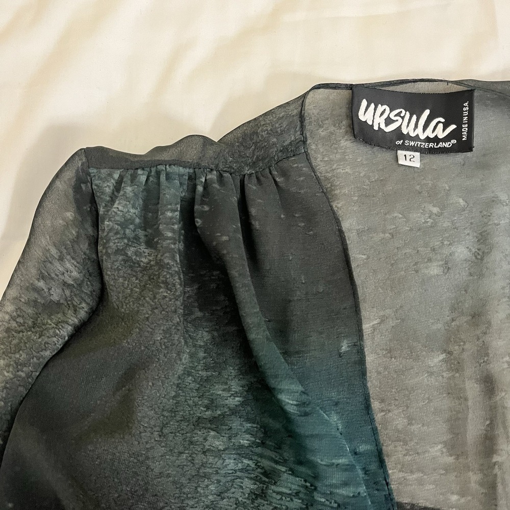 NWT URSULA Women's Sheer Long Sleeve Cover Up Black, Turquoise Sz 12 Vintage - Picture 3 of 5